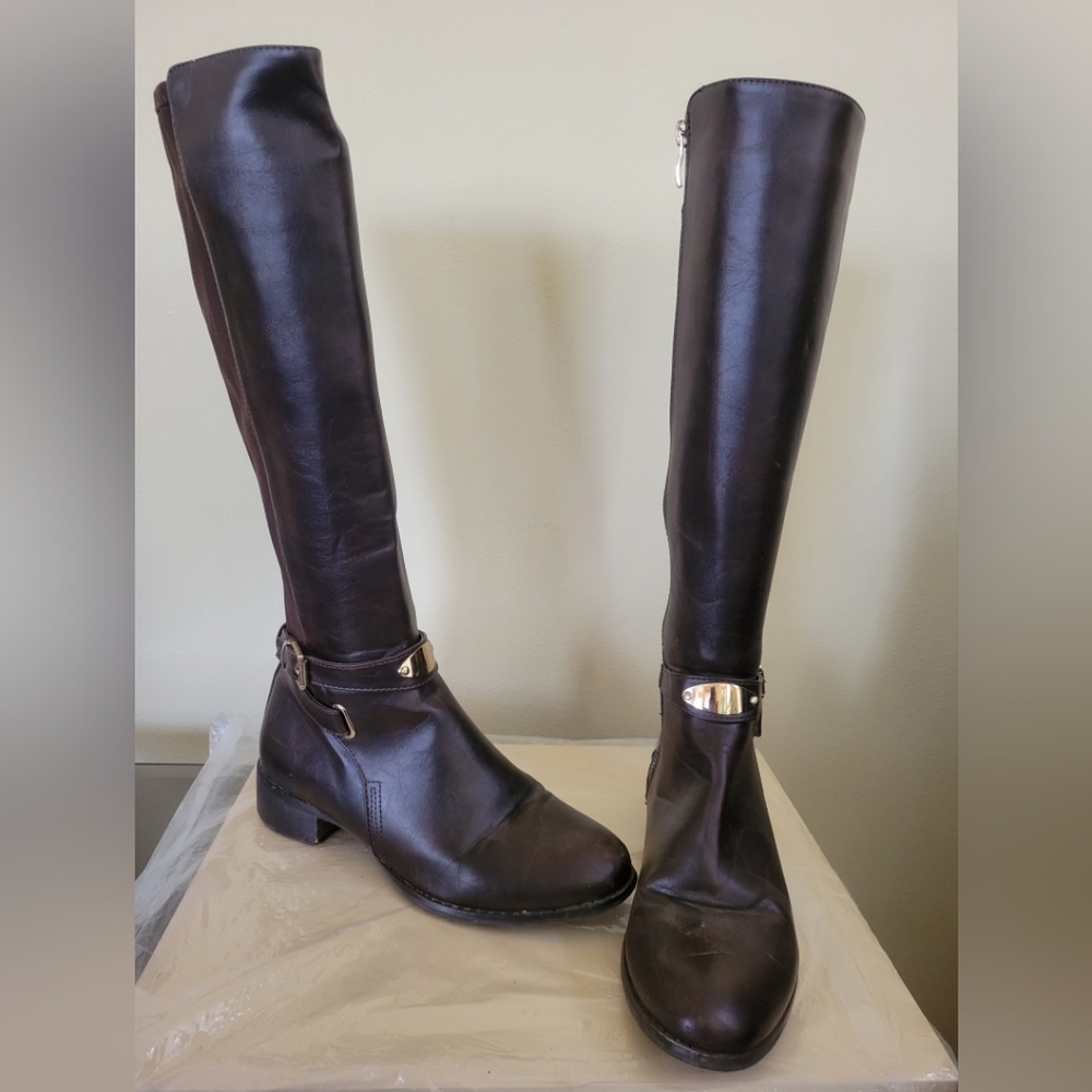 Dark brown knee high zip up boots